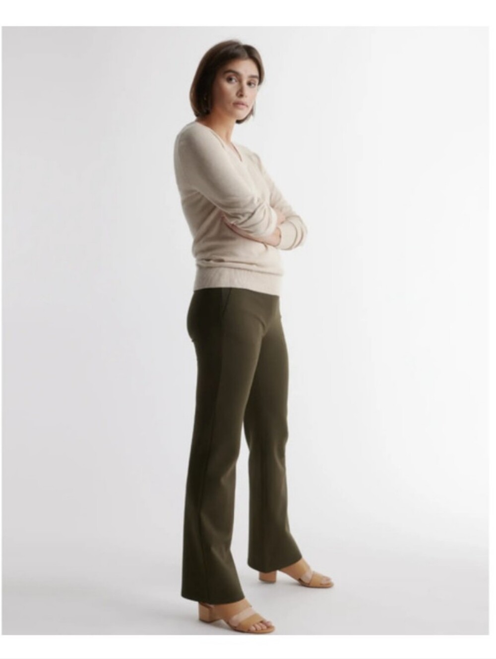 Quince Olive Large Long Ultra-Stretch Ponte Straight Leg 4-Pocket Pants